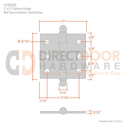 Measurements for Deltana 2 x 2 Inch Cabinet Hinge