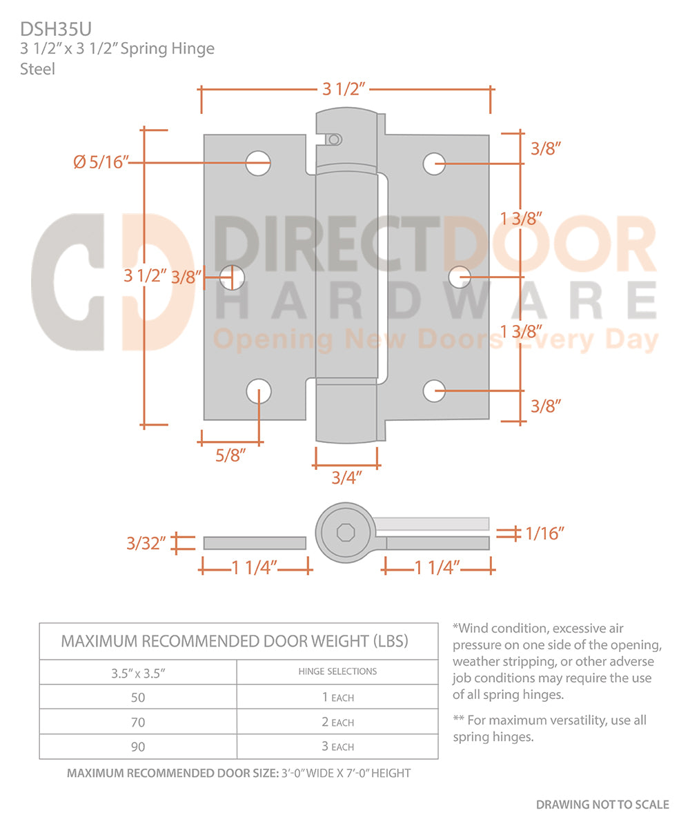 Measurements for Deltana 3 1/2 x 3 1/2 Inch Spring Hinge