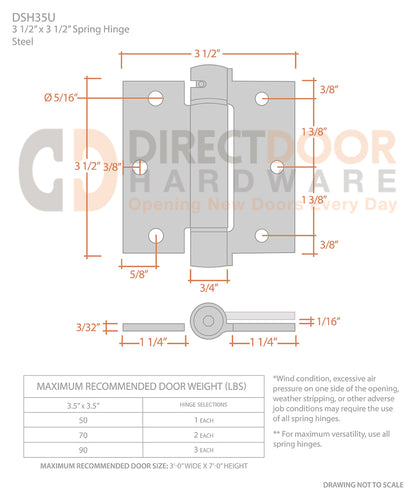 Measurements for Deltana 3 1/2 x 3 1/2 Inch Spring Hinge