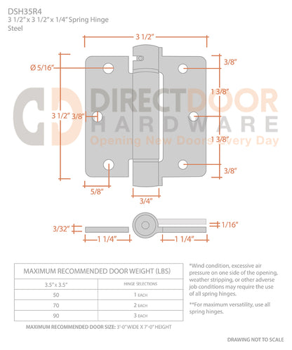 Measurements for Deltana 3 1/2 x 3 1/2 Inch Spring Hinge 