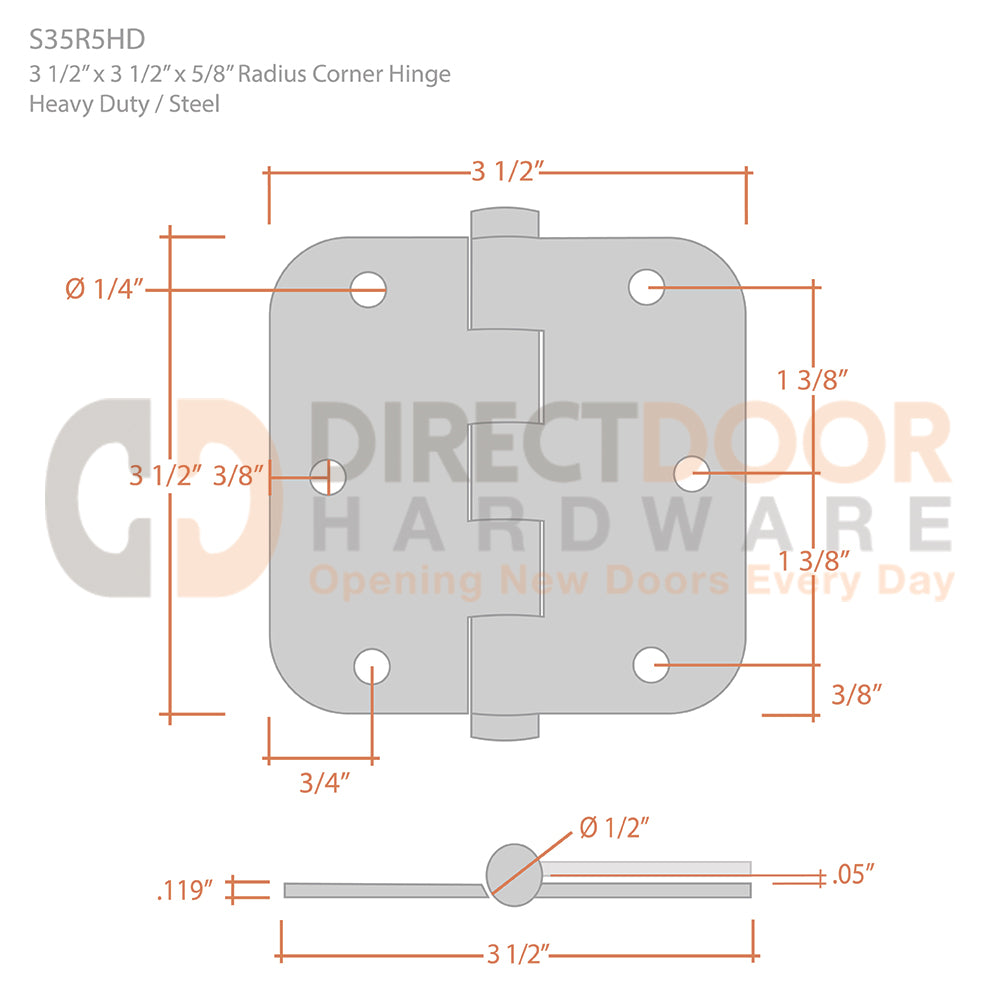 Deltana 3 1/2 x 3 1/2 Inch Steel Door Hinge Measurements