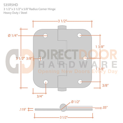 Deltana 3 1/2 x 3 1/2 Inch Steel Door Hinge Measurements