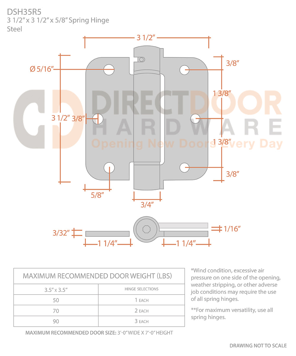 Measurements for Deltana 3 1/2 x 3 1/2 Inch Spring Hinge