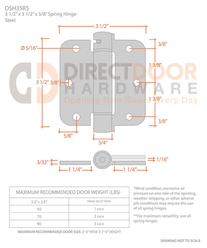 Measurements for Deltana 3 1/2 x 3 1/2 Inch Spring Hinge