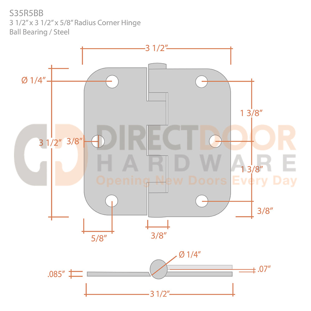Deltana 3 1/2 x 3 1/2 Inch Steel Door Hinge Measurements