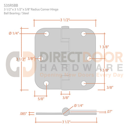 Deltana 3 1/2 x 3 1/2 Inch Steel Door Hinge Measurements