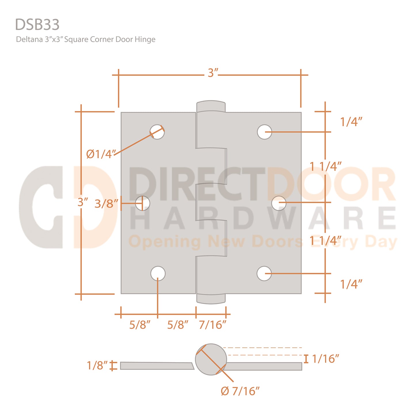 Deltana 3 x 3 Inch Square Corner Hinge Measurements