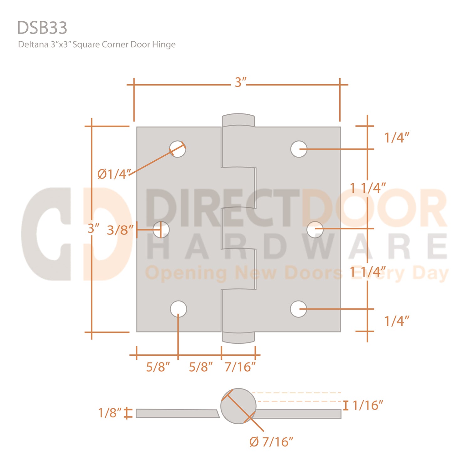 Deltana 3 x 3 Inch Square Corner Hinge Measurements