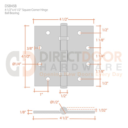 Deltana 4 1/2" x 4 1/2" Square Corner Ball Bearing Hinge Measurements