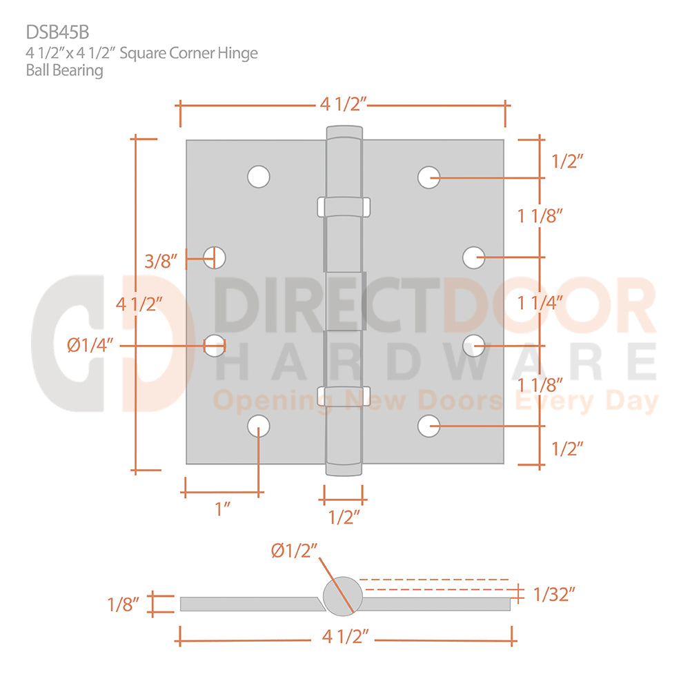 Deltana 4 1/2" x 4 1/2" Square Corner Door Hinge Measurements