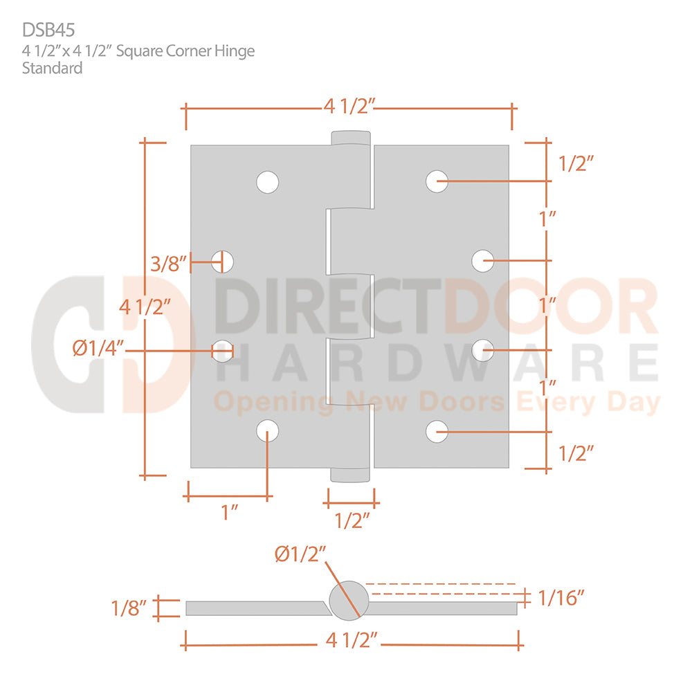 Deltana 4 1/2 x 4 1/2 Inch Square Corner Standard Hinge Measurements