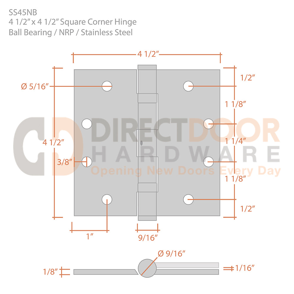 Measurements for Deltana 4 1/2 x 4 1/2 Inch Door Hinge