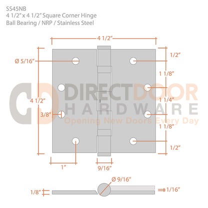Measurements for Deltana 4 1/2 x 4 1/2 Inch Door Hinge