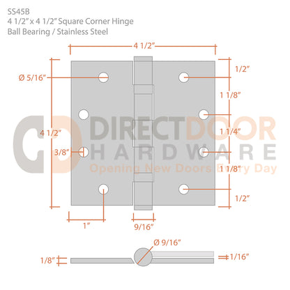 Measurements for Deltana 4 1/2" x 4 1/2" Door Hinge
