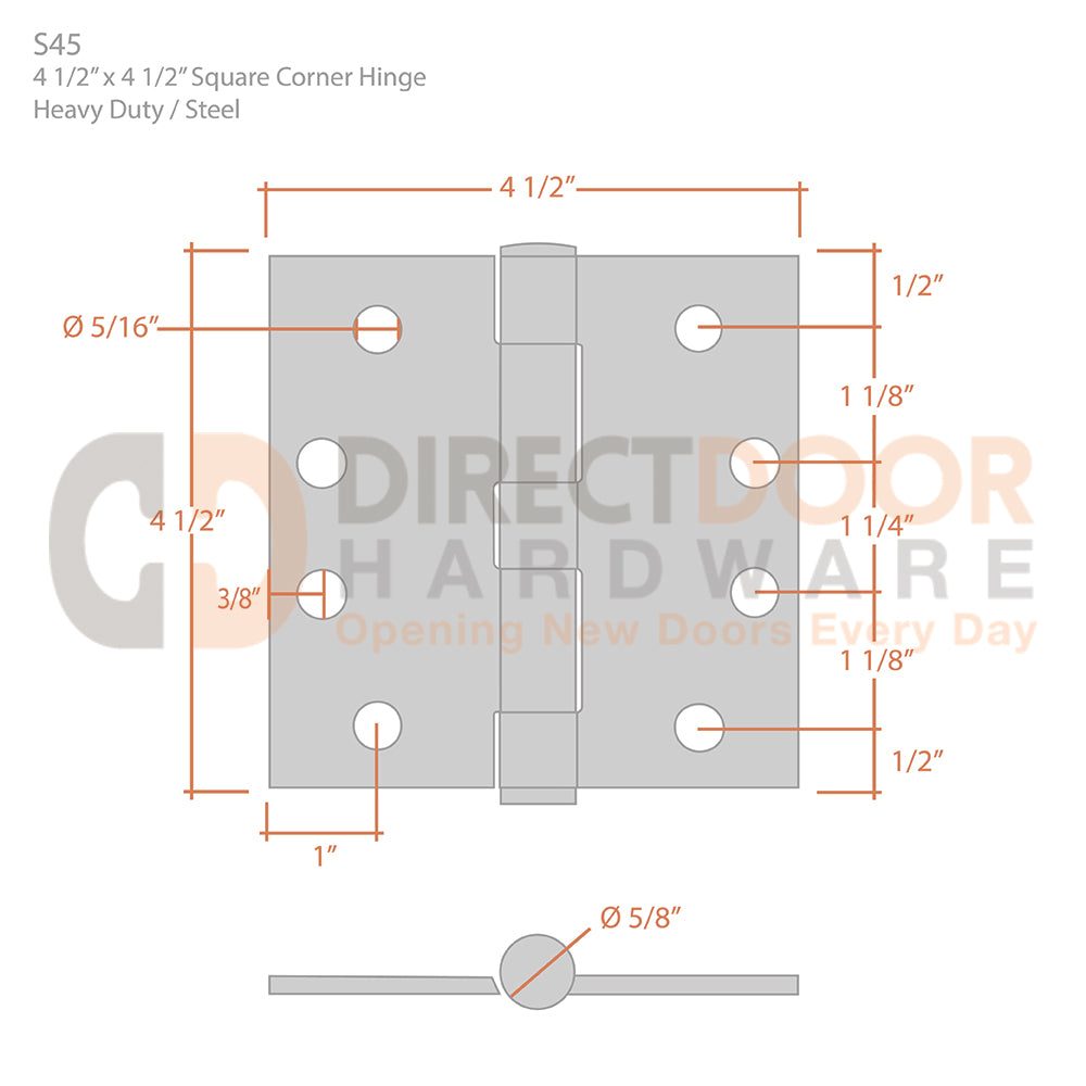 Measurements for Deltana 4 1/2 x 4 1/2 Inch Heavy Duty Hinge