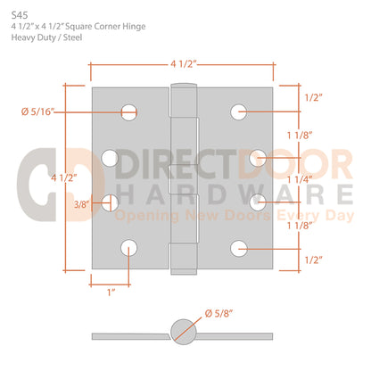 Measurements for Deltana 4 1/2 x 4 1/2 Inch Heavy Duty Hinge