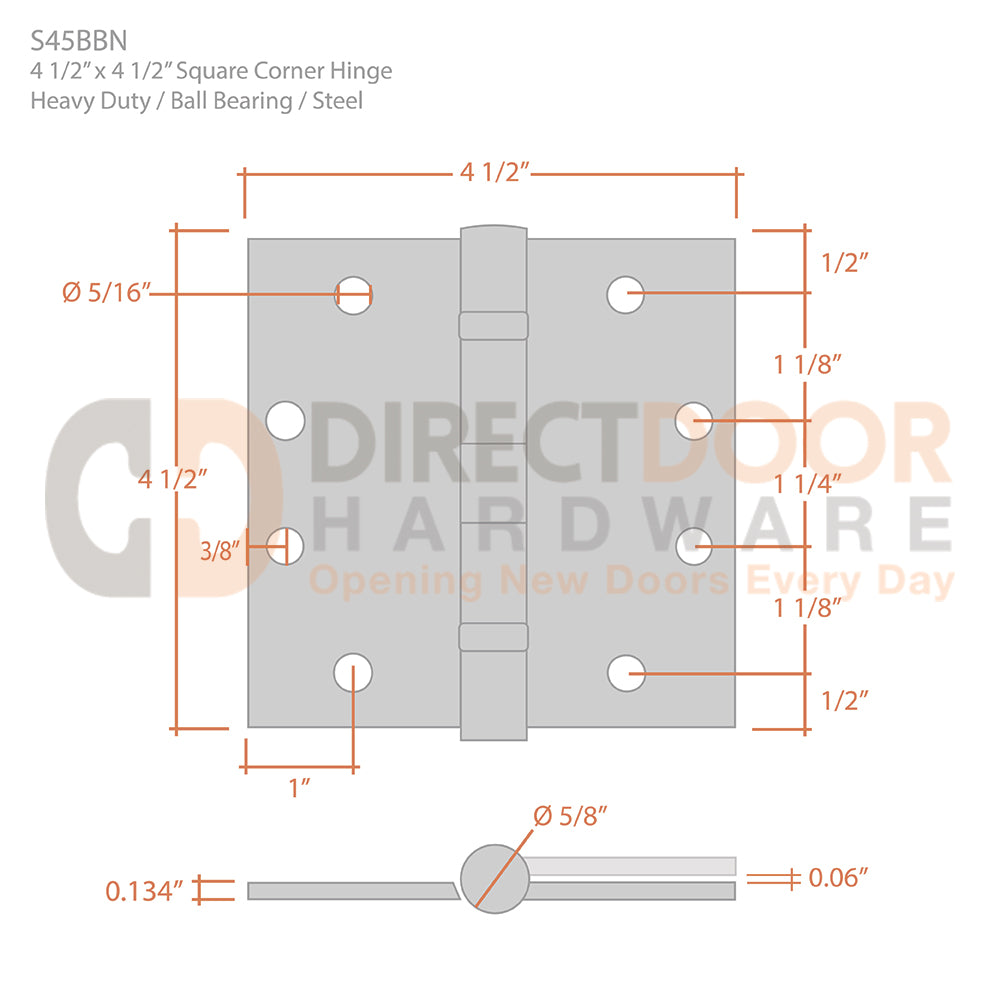Measurements for Deltana 4 1/2 x 4 1/2 Inch Steel Door Hinge