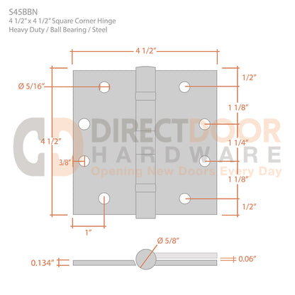 Measurements for Deltana 4 1/2 x 4 1/2 Inch Steel Door Hinge