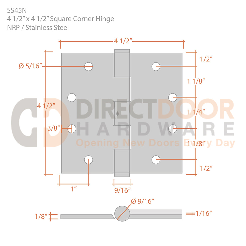 Measurements for Deltana 4 1/2 x 4 1/2 Inch Door Hinge