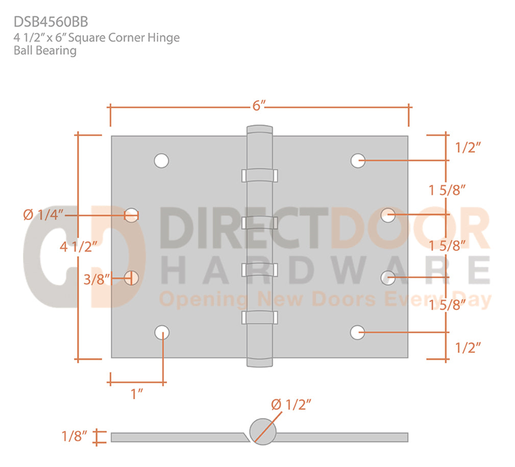 Deltana 4 1/2" x 6" Square Corner Hinge Measurements