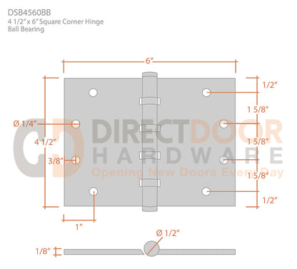 Deltana 4 1/2" x 6" Square Corner Hinge Measurements