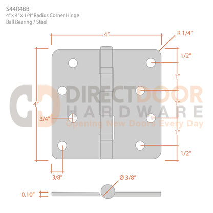 Measurements for Deltana 4 x 4 Inch Ball Bearing Door Hinge