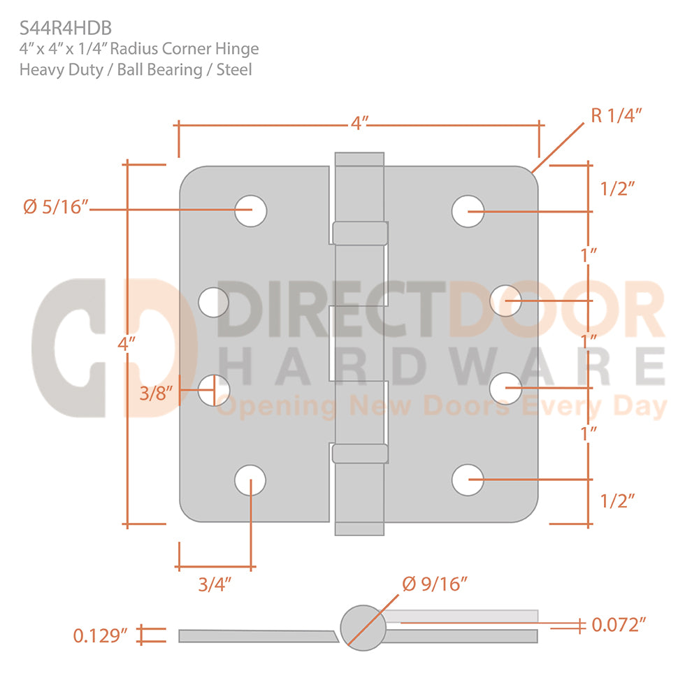 Measurements for Deltana 4 x 4 Inch Heavy Duty Door Hinge