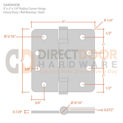 Measurements for Deltana 4 x 4 Inch Heavy Duty Door Hinge
