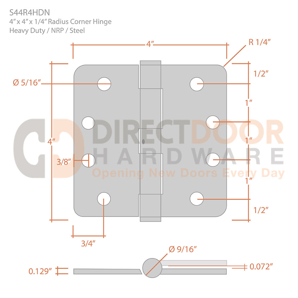 Measurements for Deltana 4 x 4 Inch NRP Door Hinge