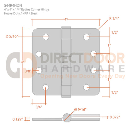 Measurements for Deltana 4 x 4 Inch NRP Door Hinge