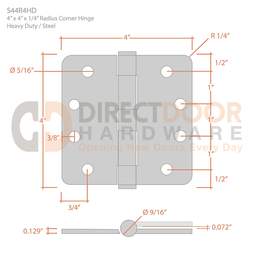 Measurements for Deltana 4 x 4 Inch Heavy Duty Door Hinge