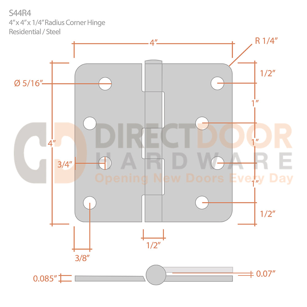 Measurements for Deltana 4 x 4 Inch Steel Door Hinge