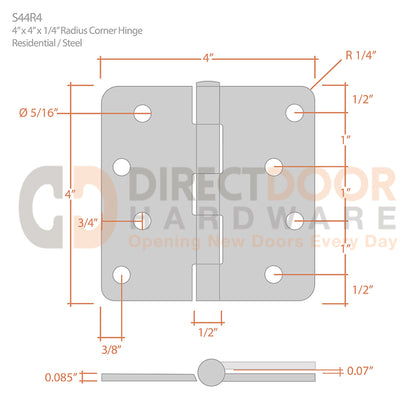 Measurements for Deltana 4 x 4 Inch Steel Door Hinge