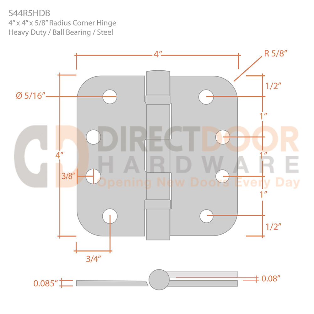 Measurments for Deltana 4 x 4 Inch Ball Bearing Door Hinge