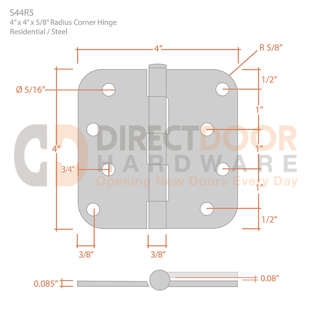 Measurements for Deltana 4 x 4 Inch Steel Door Hinge