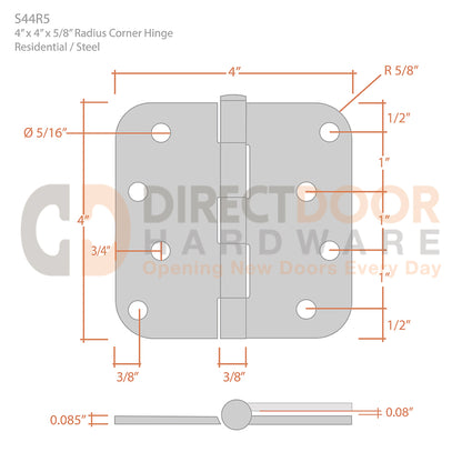 Measurements for Deltana 4 x 4 Inch Steel Door Hinge
