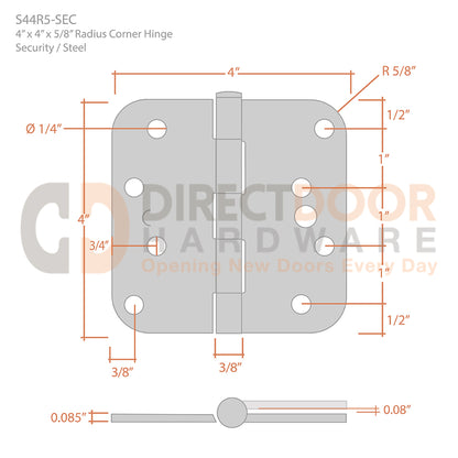 Measurements for Deltana 4 x 4 Inch Security Door Hinge
