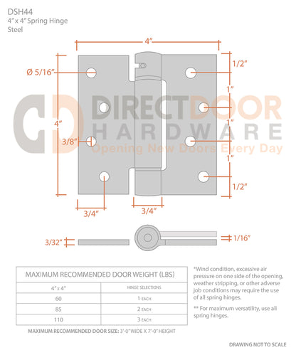Measurements for Deltana 4" x 4" Square Corner Spring Hinge