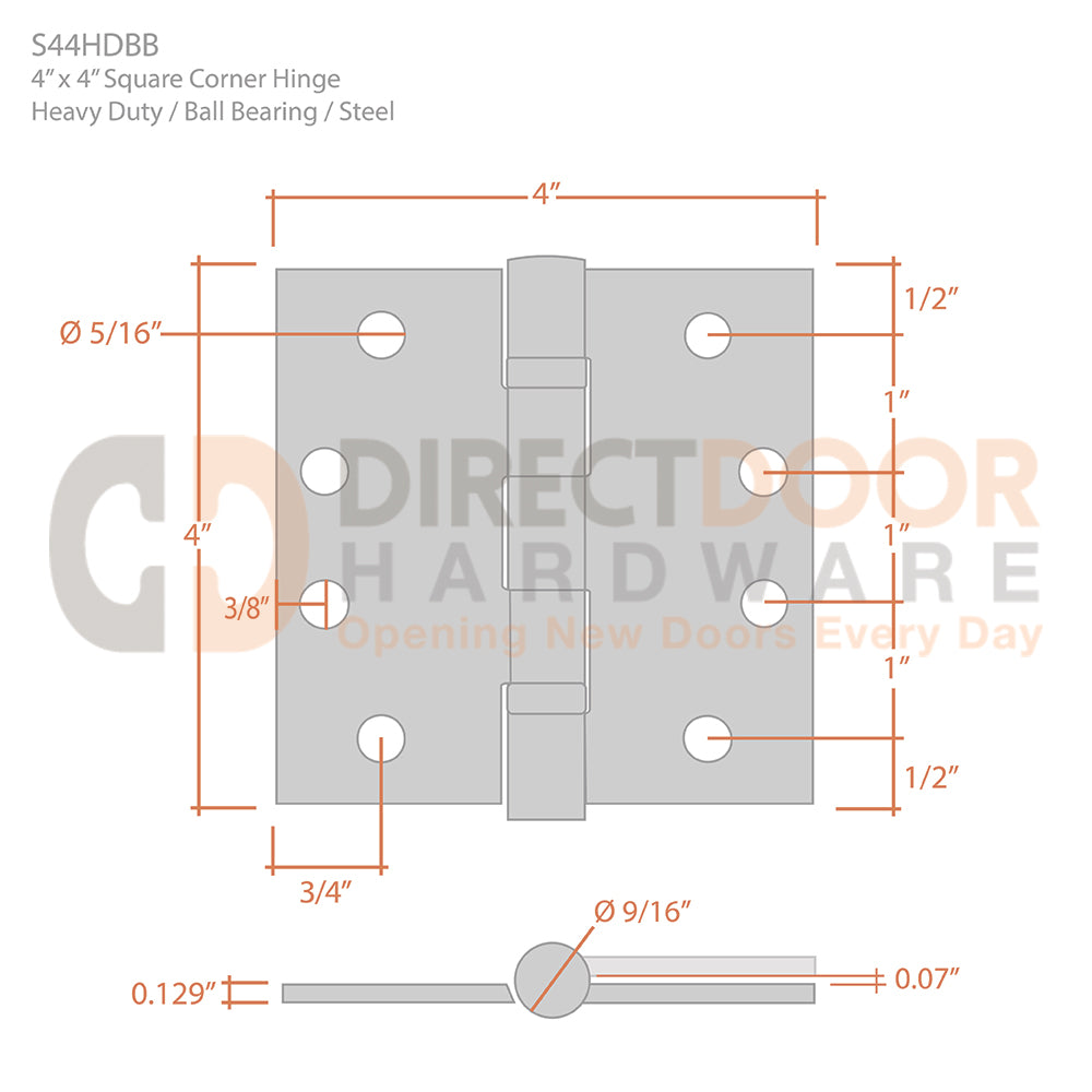 Measurements for Deltana 4 x 4 Inch Door Hinge