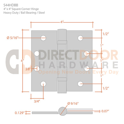 Measurements for Deltana 4 x 4 Inch Door Hinge