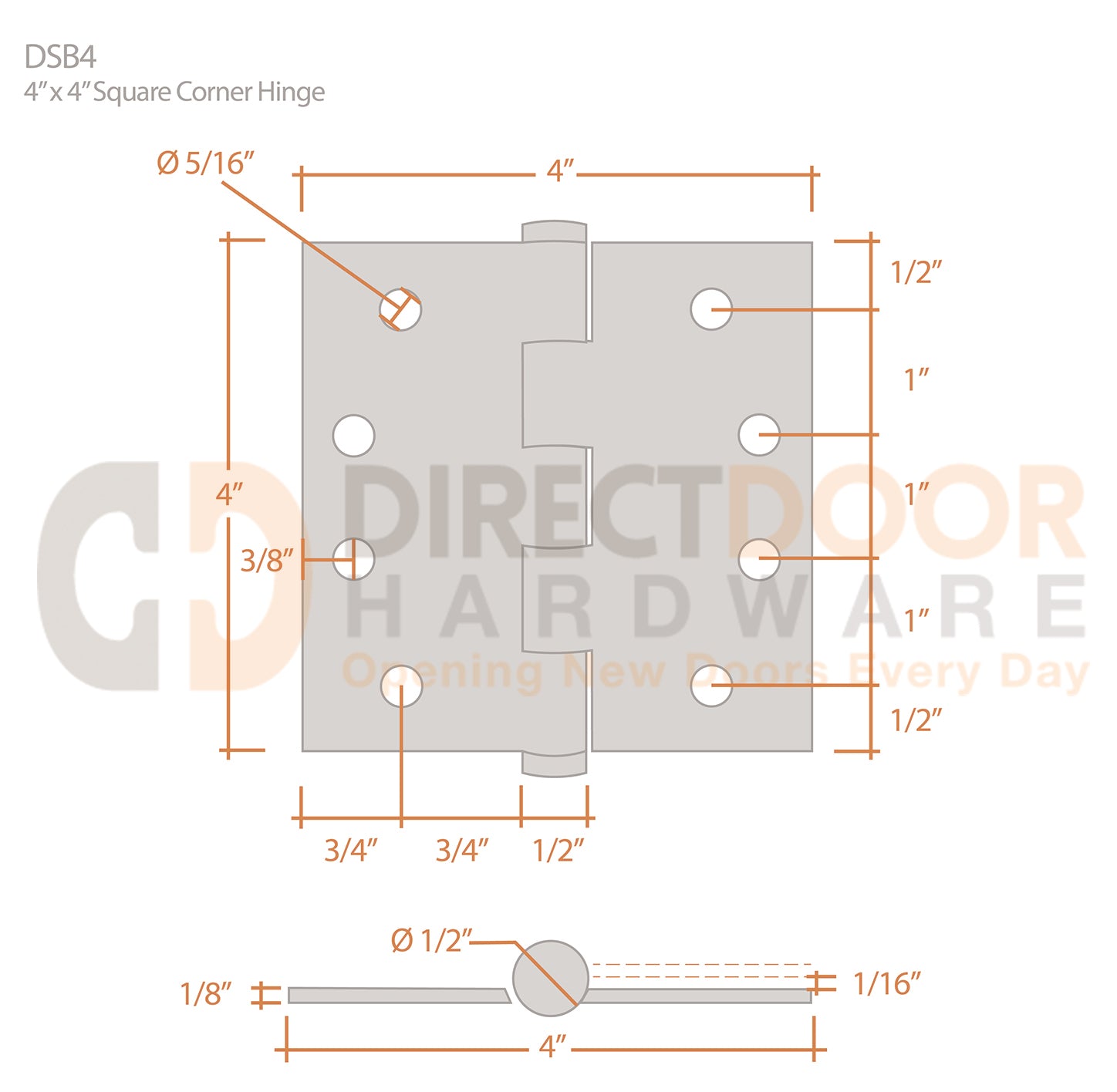 Deltana 4 x 4 Inch Square Corner Standard Hinge Measurements