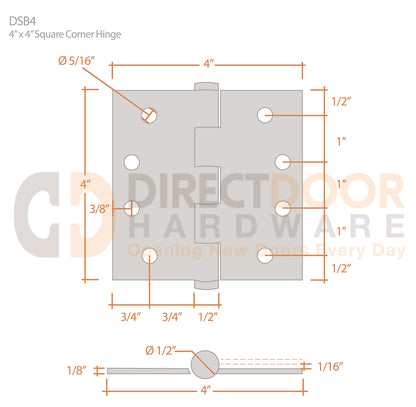 Deltana 4 x 4 Inch Square Corner Standard Hinge Measurements