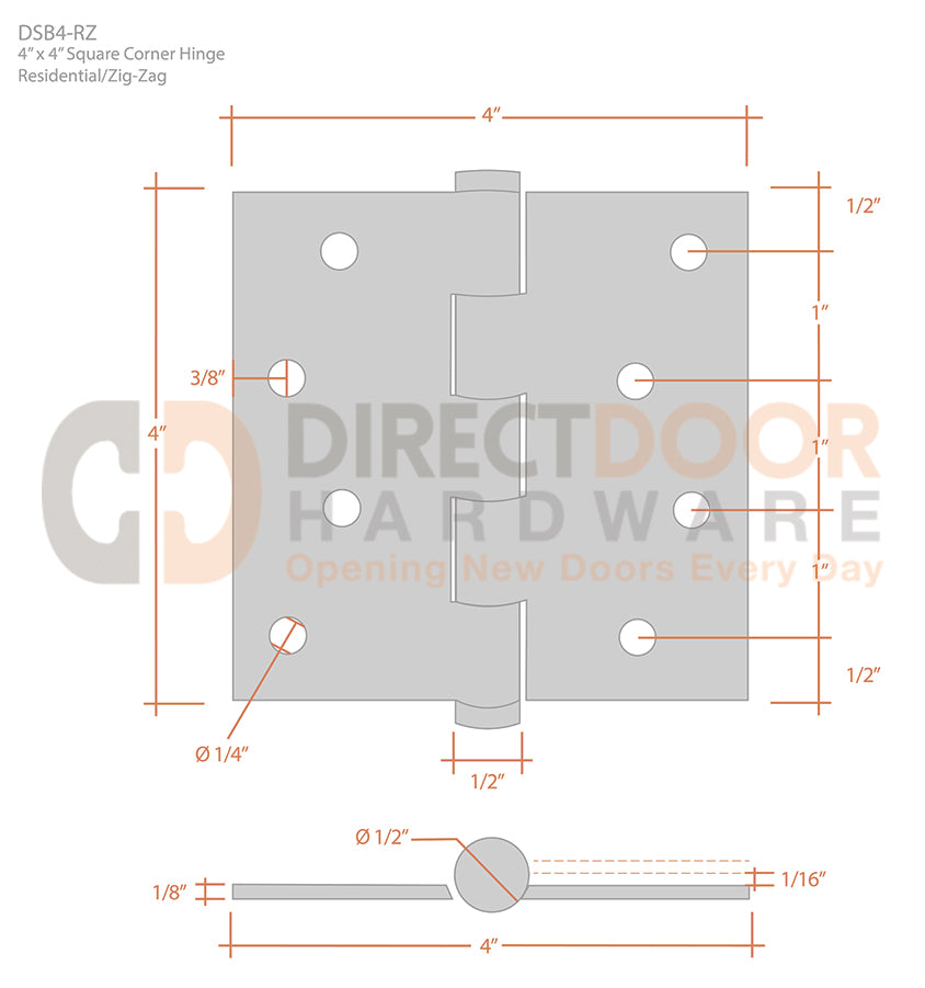 Deltana 4 x 4 Inch Square Corner Zig Zag Hinge Measurements