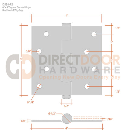 Deltana 4 x 4 Inch Square Corner Zig Zag Hinge Measurements