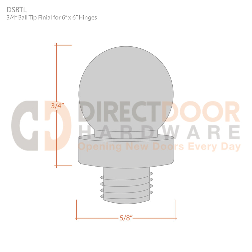 Deltana Ball Tip Door Hinge Finial Measurements