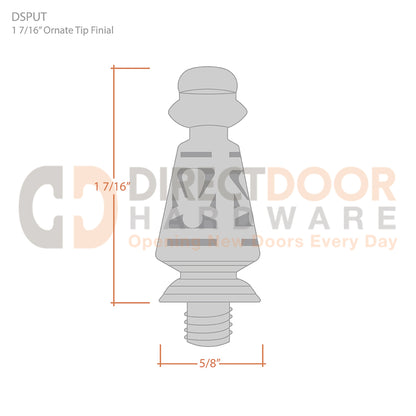 Deltana Ornate Door Hinge Finial Measurements