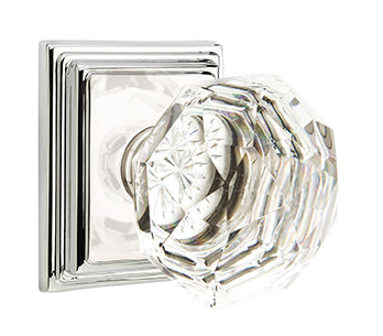 Emtek Diamond Crystal Knob with Wilshire Rosette - Polished Nickel