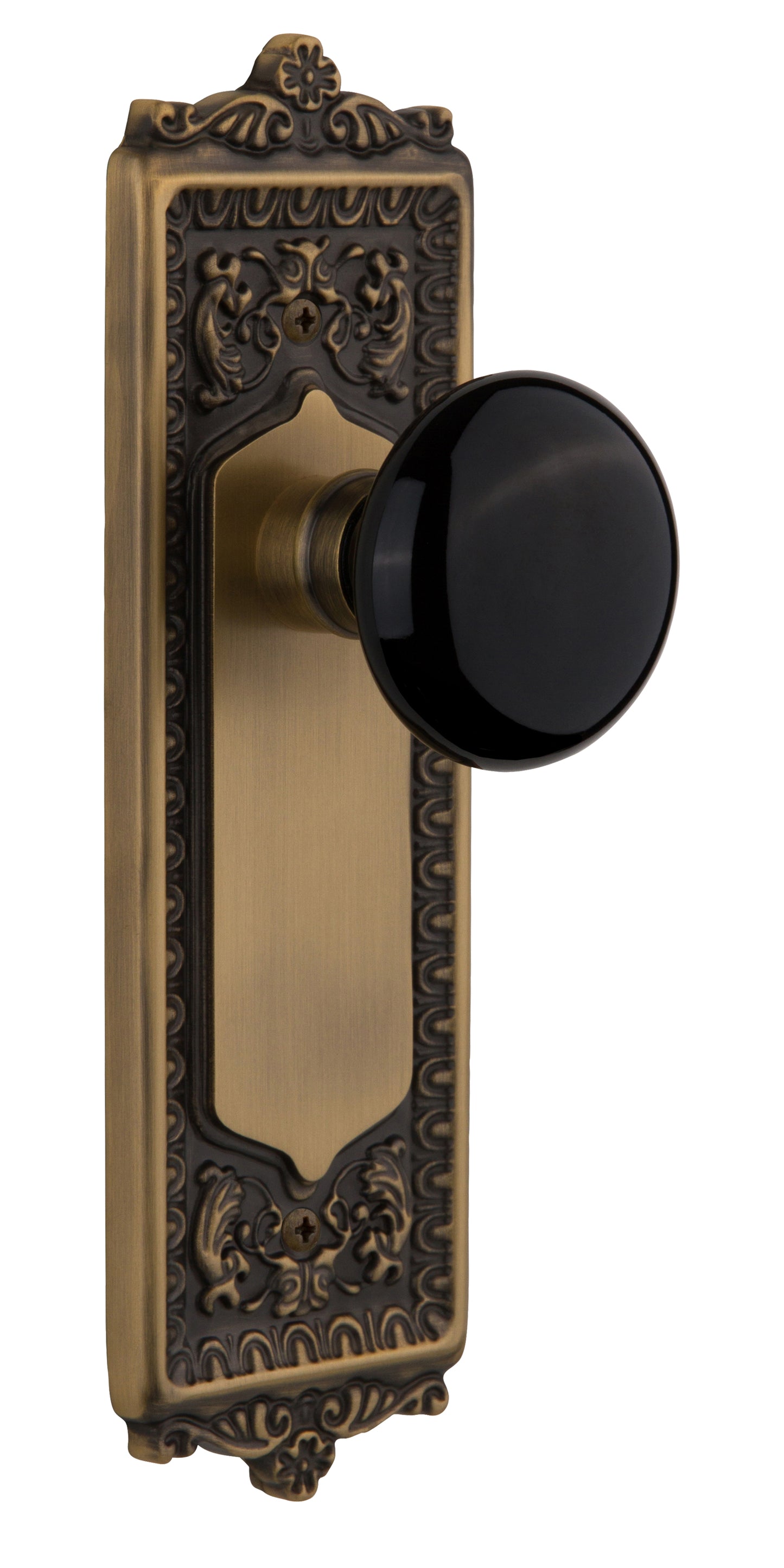 Nostalgic Warehouse Egg & Dart Plate with Black Porcelain Knob - Antique Brass