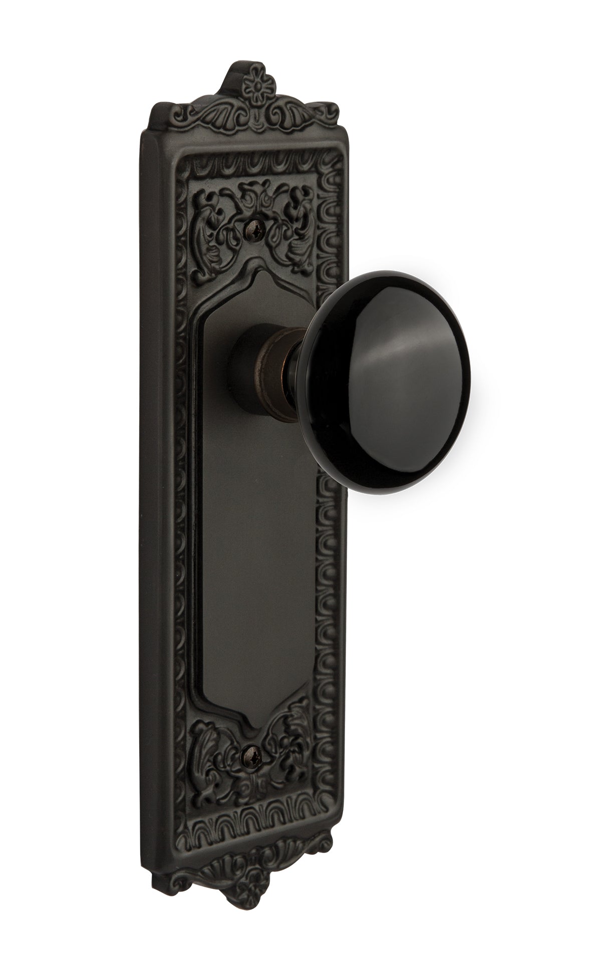 Nostalgic Warehouse Egg & Dart Plate with Black Porcelain Knob - Oil Rubbed Bronze