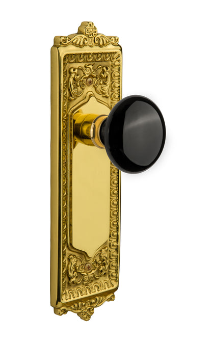 Nostalgic Warehouse Egg & Dart Plate with Black Porcelain Knob - Polished Brass